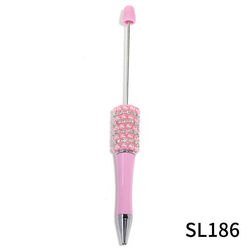 Creative Beadable Pen with Multicolor Pearls and Rhinestone Chains Plastic Rotating Ballpoint Pen-5PCS