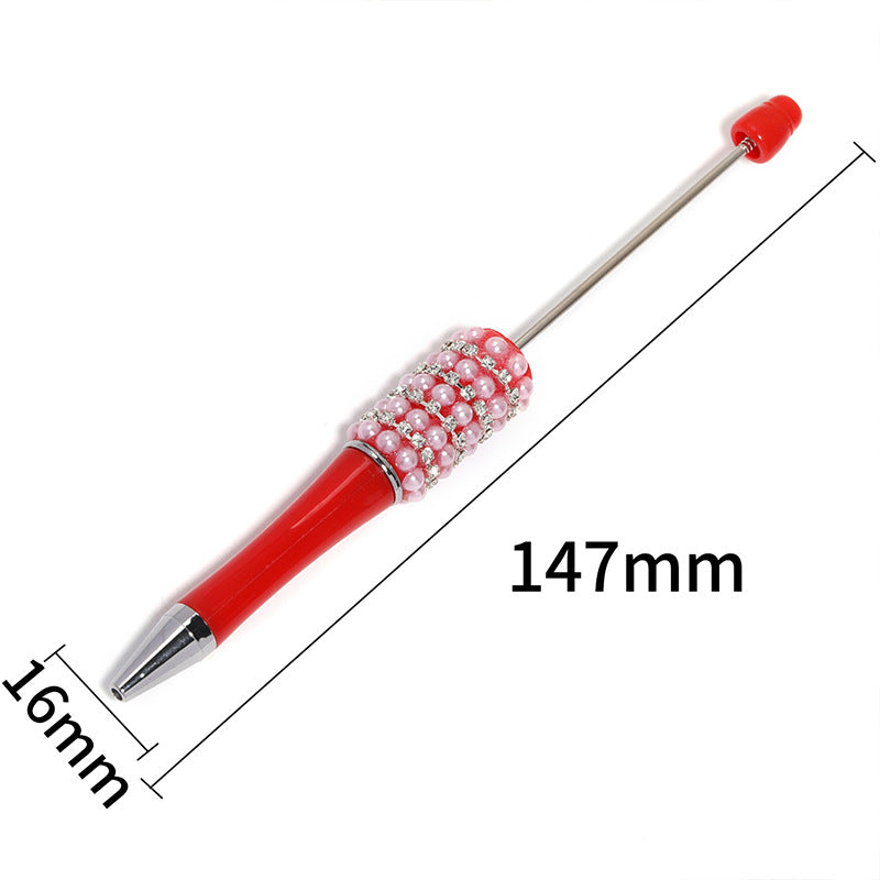 Creative Beadable Pen with Multicolor Pearls and Rhinestone Chains Plastic Rotating Ballpoint Pen-5PCS