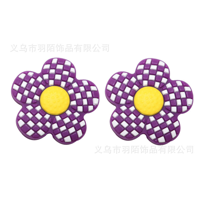 Checkerboard Flower Silicone Beads-10PCS