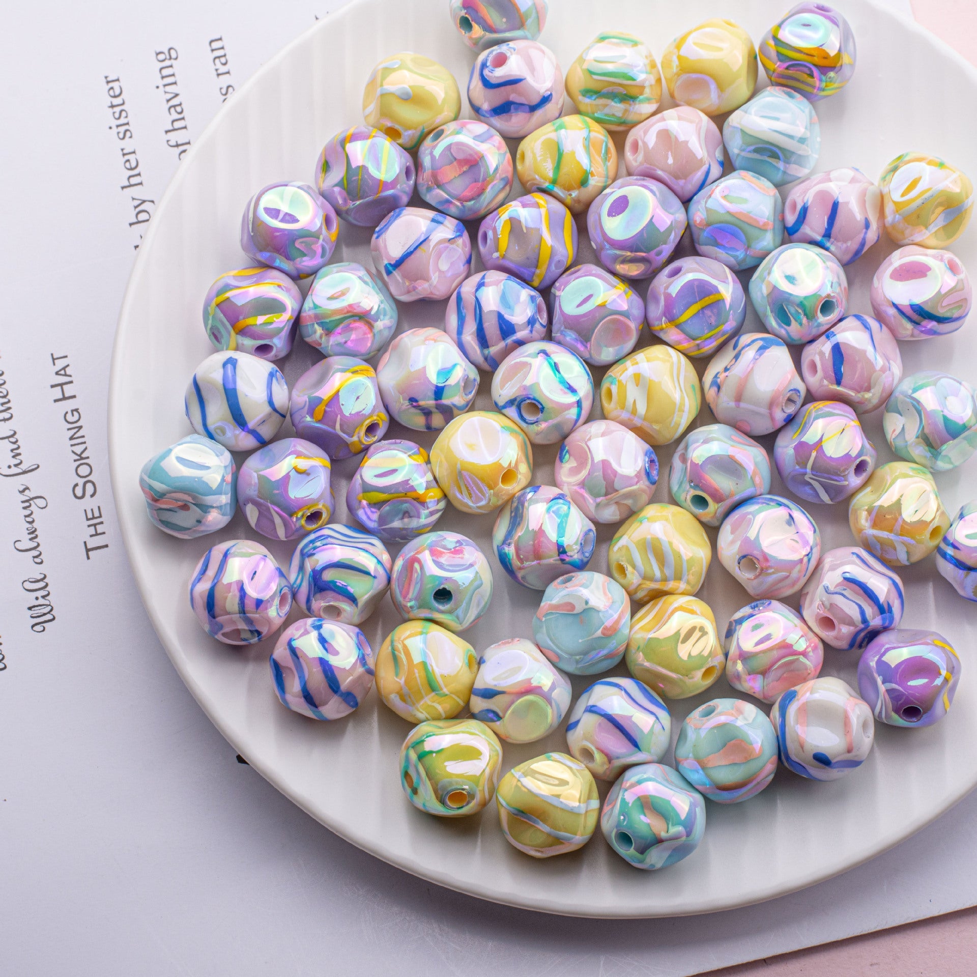 Acrylic Solid Color Line Fig Beads Meteorite Beads-50PCS