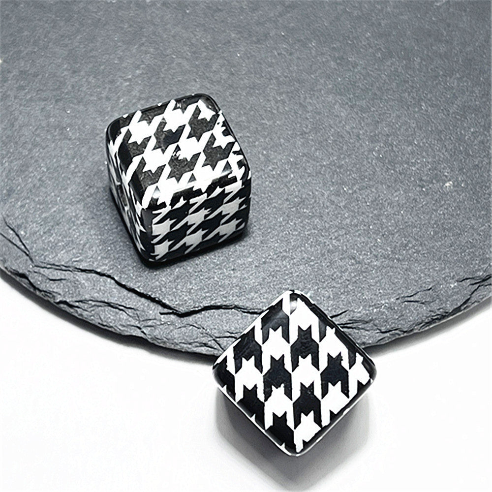 Creative 14mm Acrylic Houndstooth Printing Square Beads-25PCS