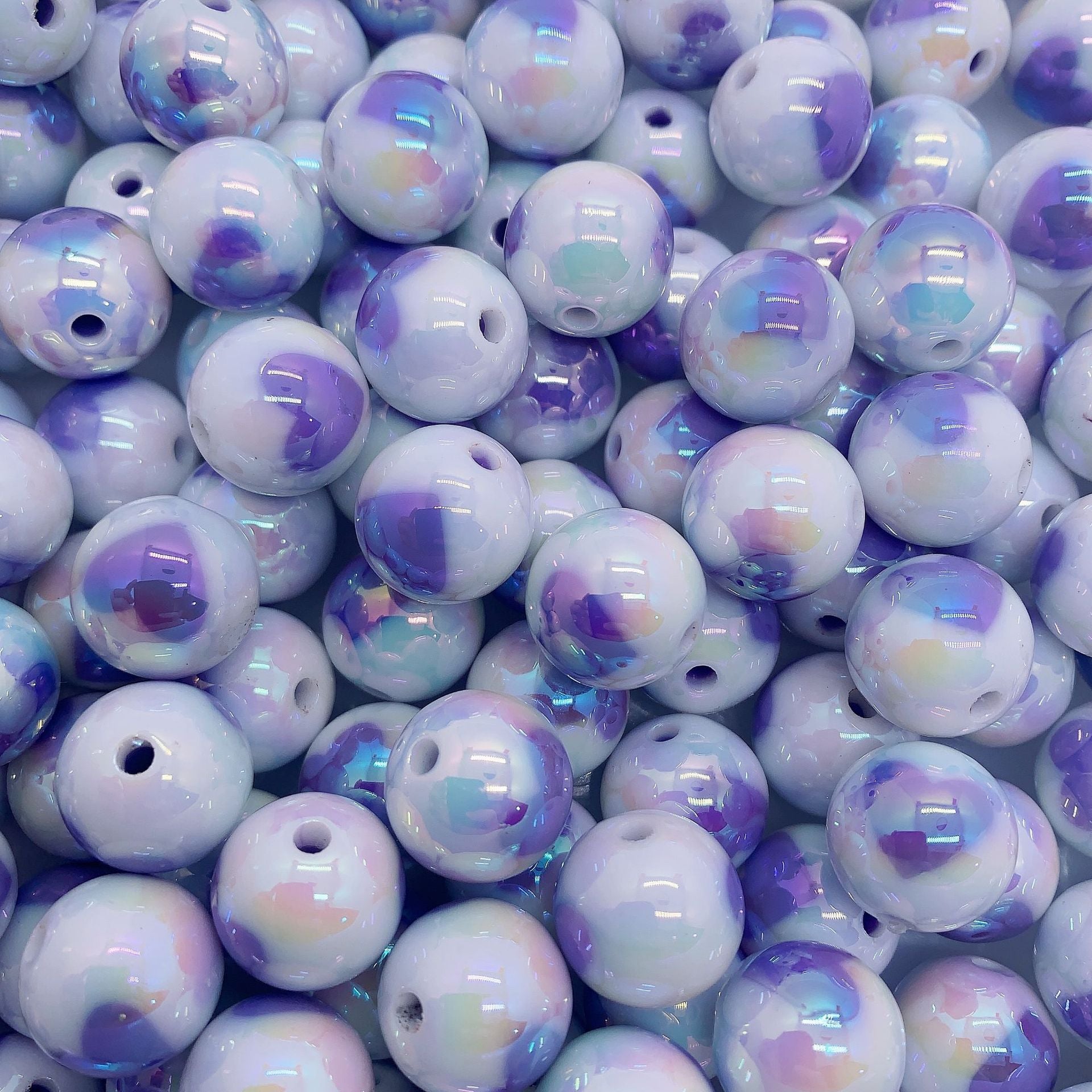 16mm color-plated uv printing love heart straight hole round Beads-50PCS