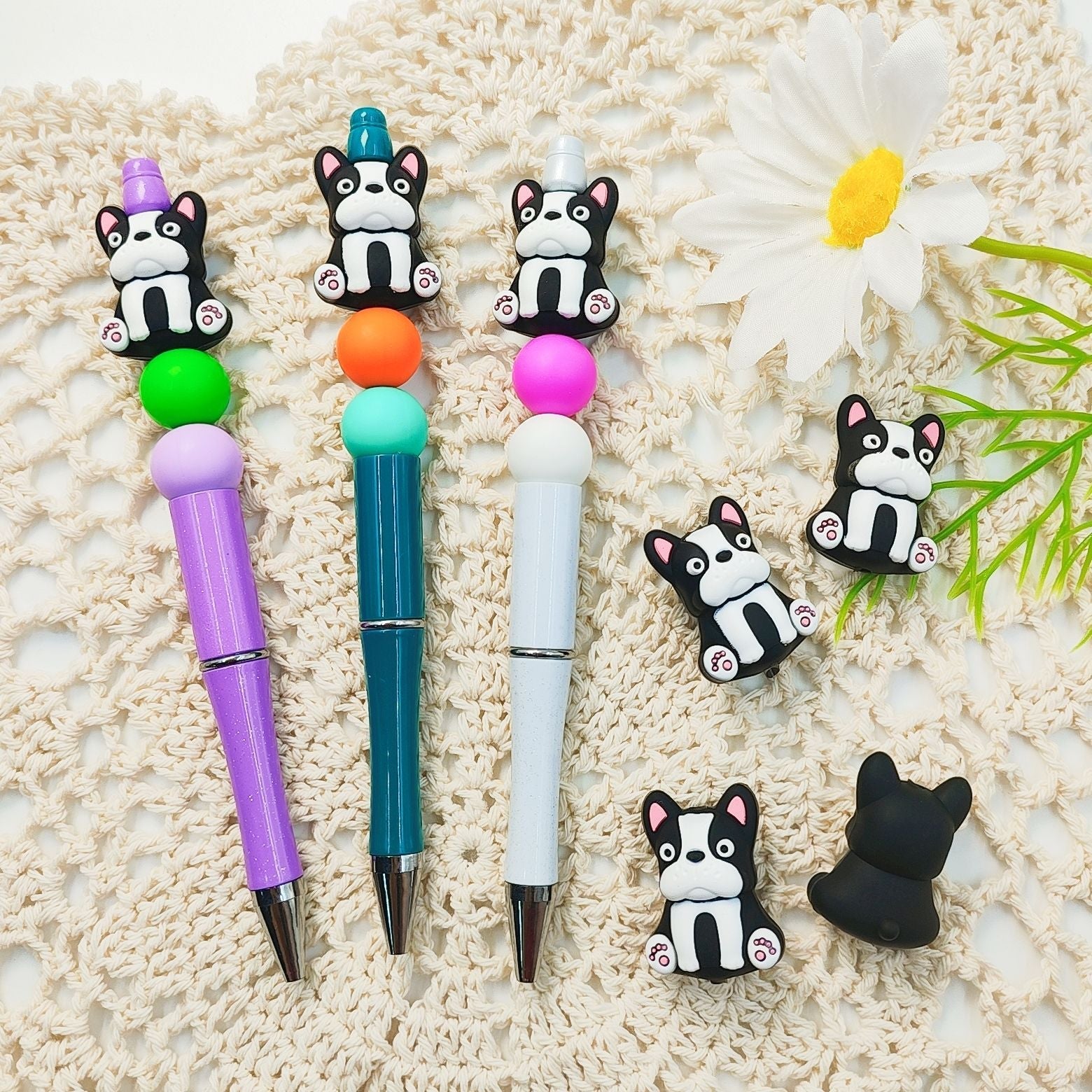 3D Three-dimensional Silicone Cute Black and White Puppy Cartoon Beads-10PCS