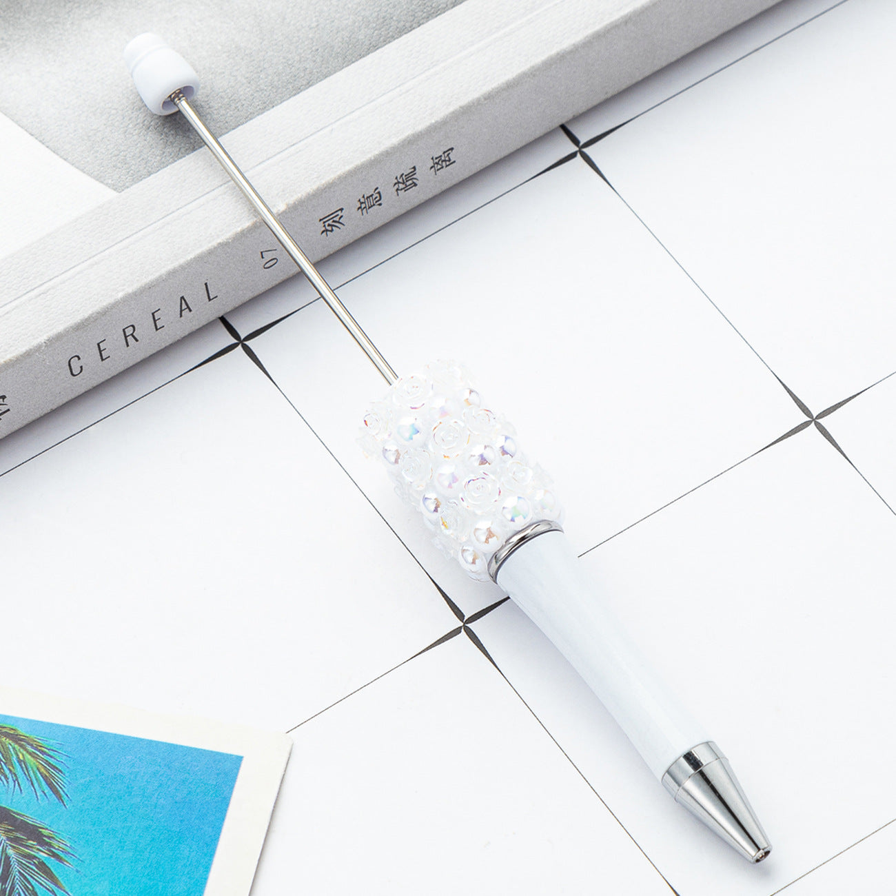 Creative Beadable Pens Rose Flower Handmade Stickers Multi-color Rotating Ballpoint Pens-1PCS