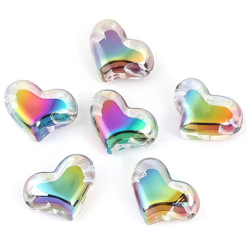 UV Plating Love Heart Plastic Acrylic Beads-50PCS