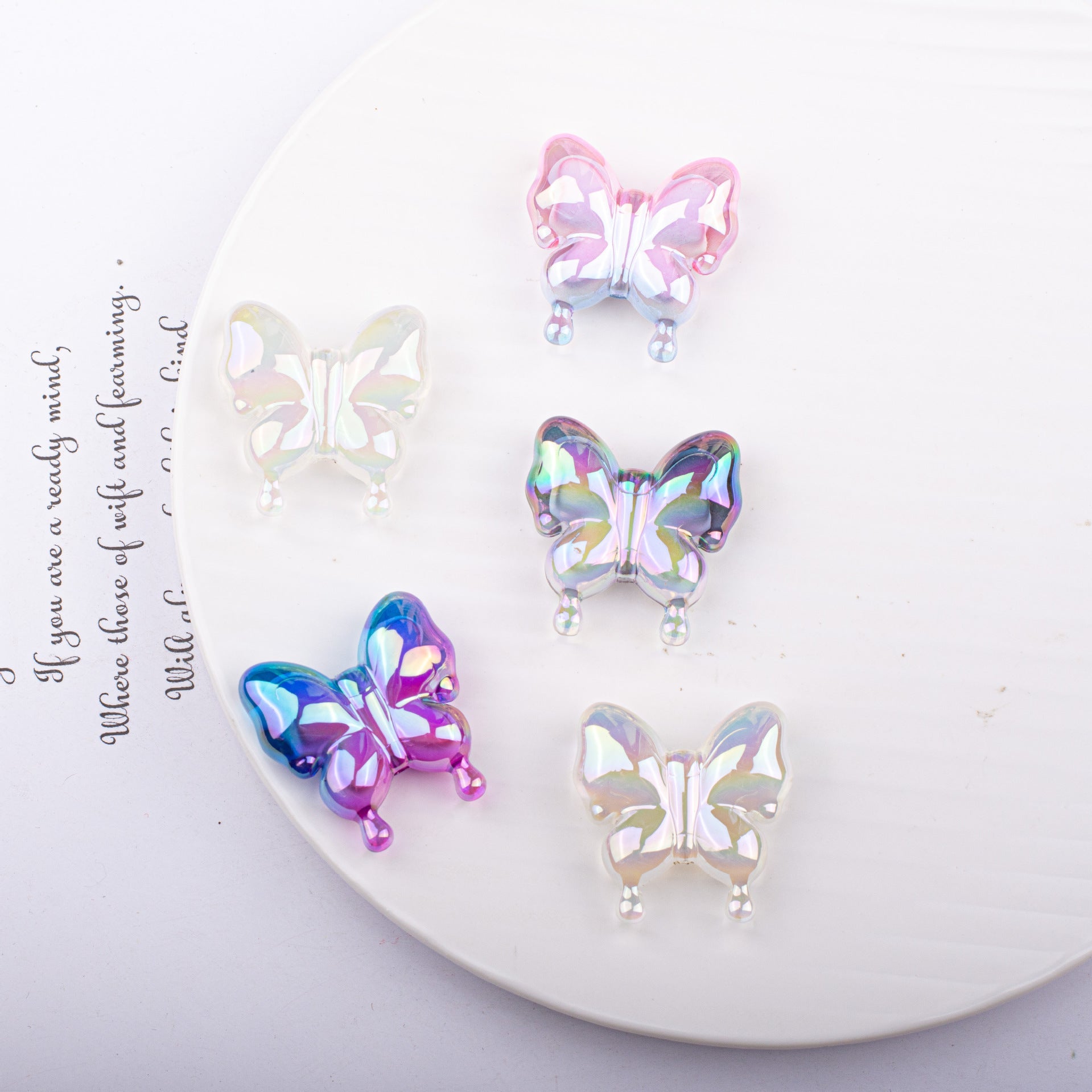 Cartoon Acrylic Vertical Hole Butterfly Swallowtail Butterfly UV Plated Gradient Color-10PCS