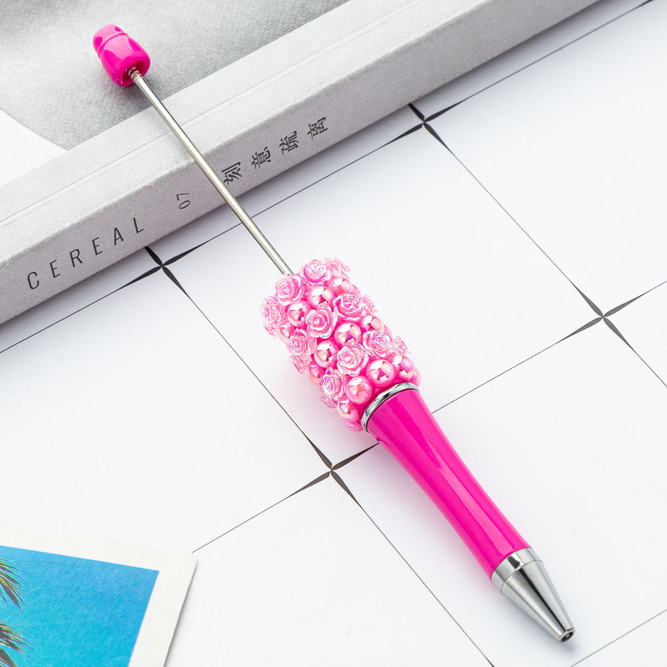 Creative Beadable Pens Rose Flower Handmade Stickers Multi-color Rotating Ballpoint Pens-1PCS