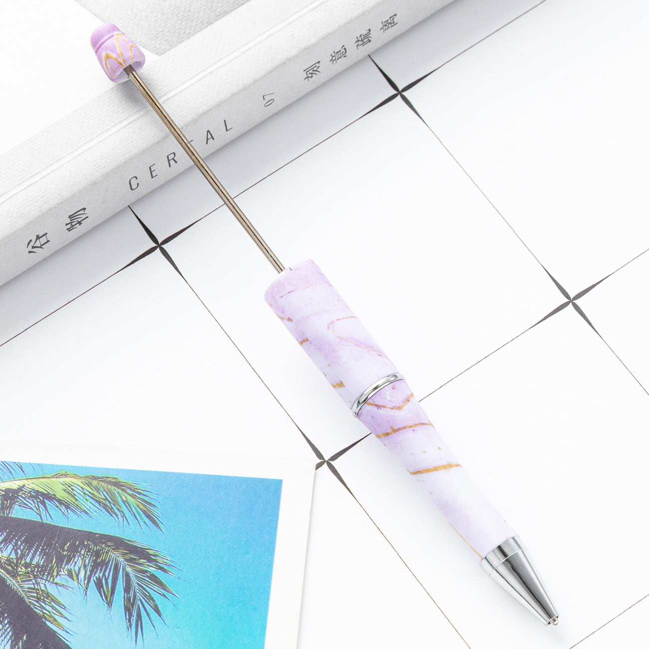 Creative Beadable Pens Marbling Print Plastic Pen DIY for Beaded-5PCS