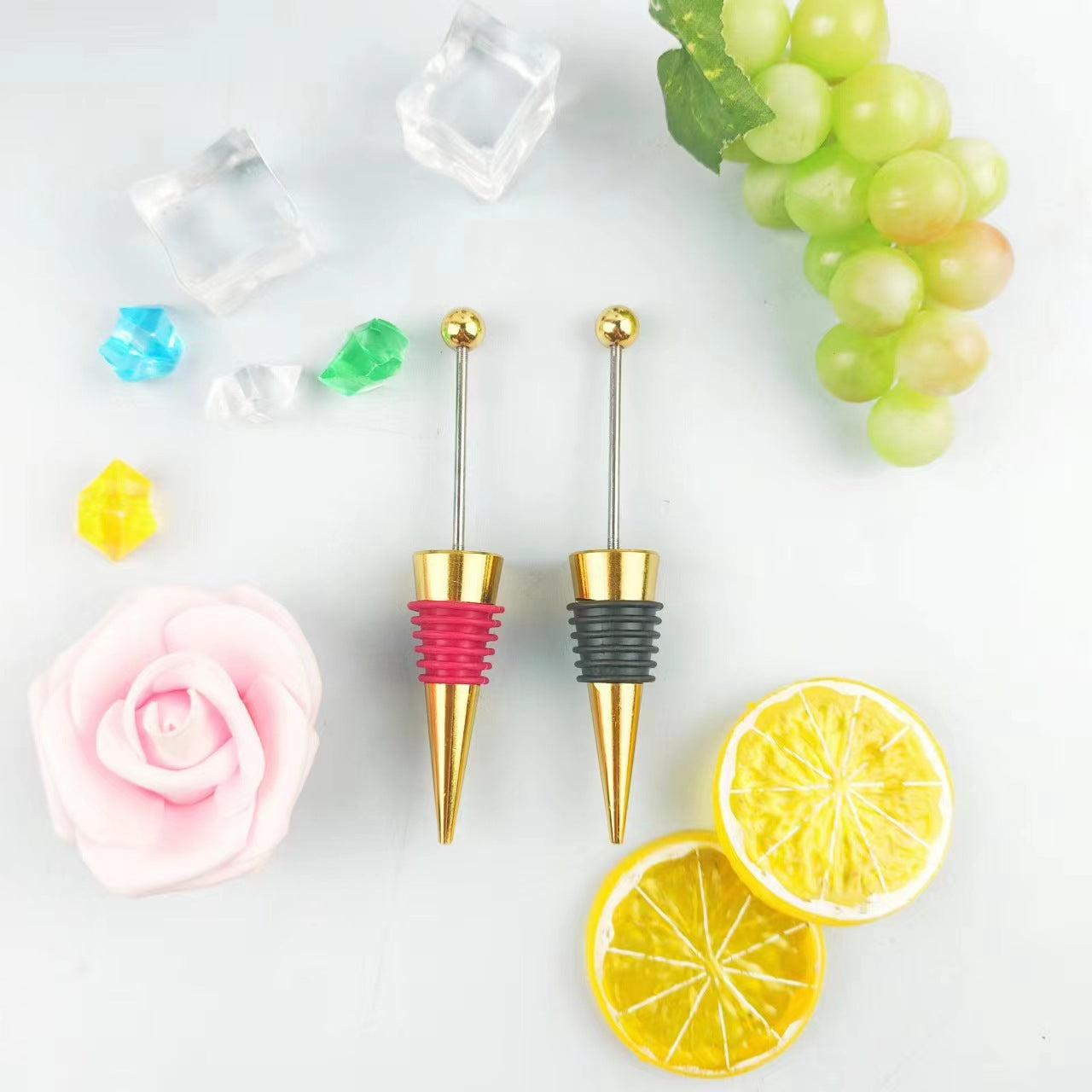 Creative Beadable Utensils DIY Zinc Alloy Gold Wine Stopper-5PCS