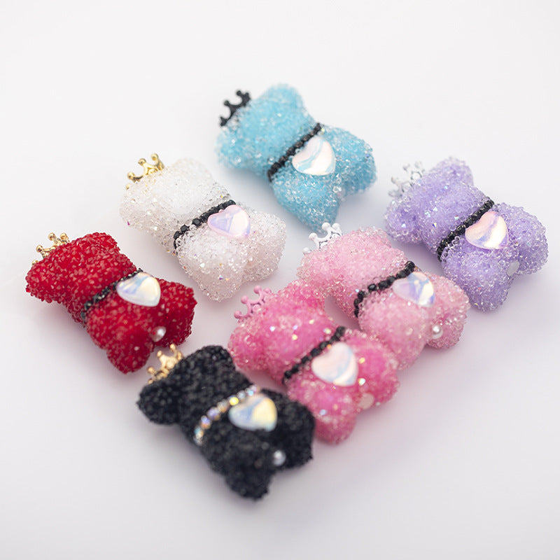 Creative Acrylic Full Diamond Sugar Crown Bear Pen Cap Beads-2PCS