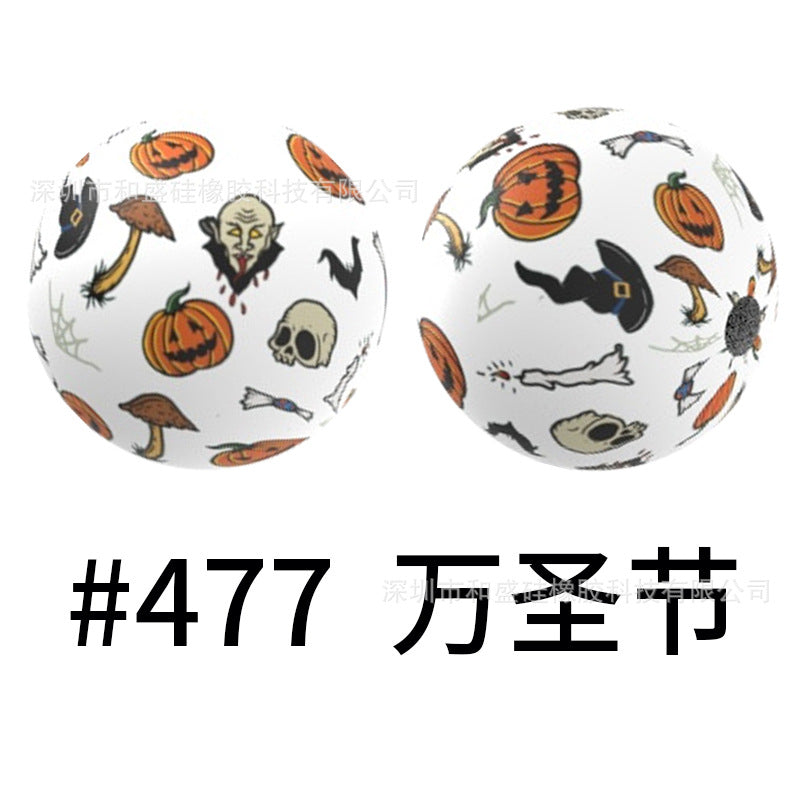 16mm Colorful Silicone Water Transfer Beads Print Silicone Beads-50PCS