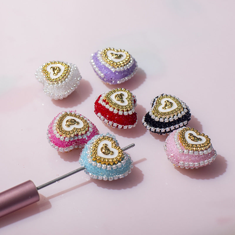 Acrylic Rhinestones with Large Peach Heart Beads-2PCS