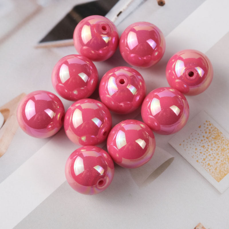 Colorful Straight Hole Colorful Plated AB Acrylic Round Beads-50PCS
