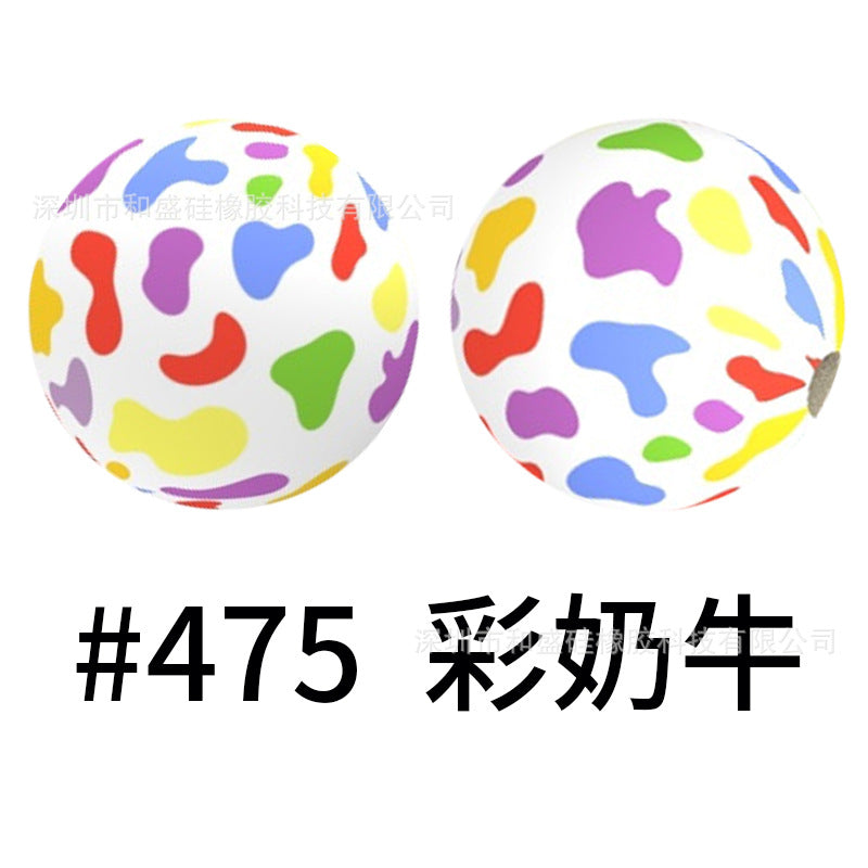 16mm Colorful Silicone Water Transfer Beads Print Silicone Beads-50PCS