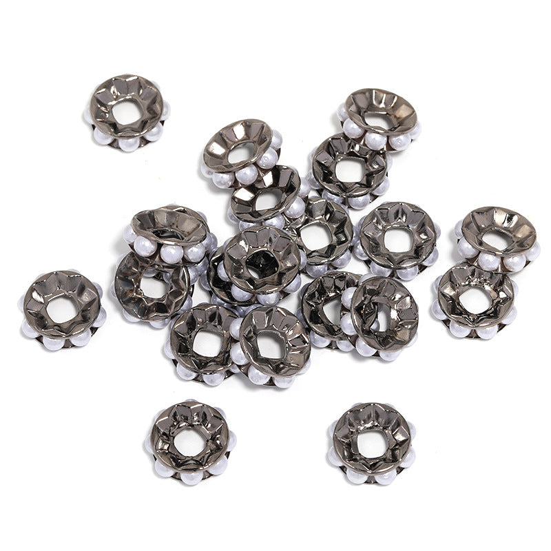 17mm Pearl Round Straight Edge Diamond Ring Metal Spacer Beads-100PCS