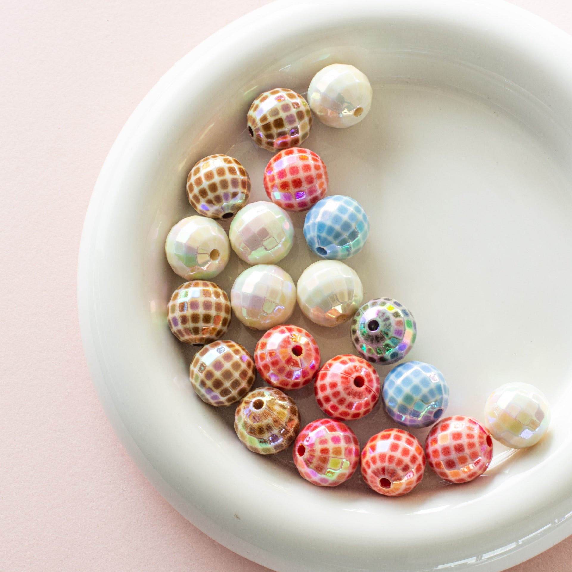 AB Color-plated Color-plated Acrylic Cut Surface Round Beads 16mm Lattice Beads-50PCS