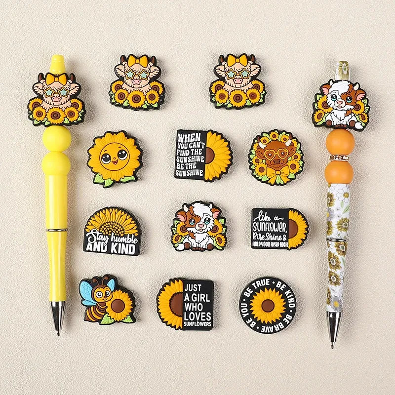 Flatback Sunflower Silicone Focal Beads for DIY Pens Keychains