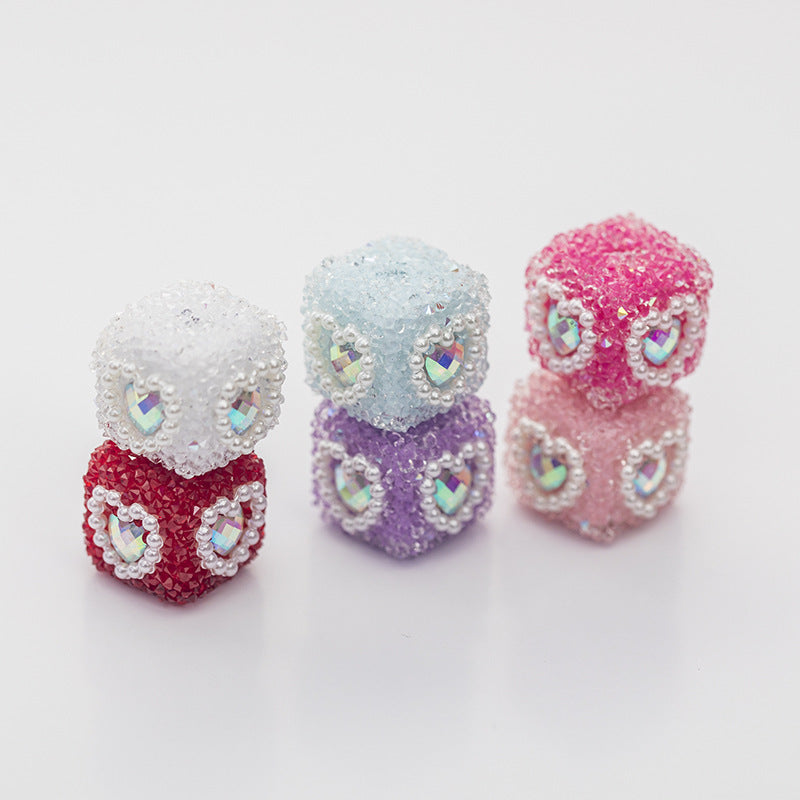 Acrylic Solid Blocks Wrapped in Diamonds, Pearls, Love DIY Sugar Straight Hole Bead String-5PCS