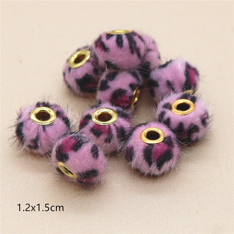 Straight Hole Leopard Print Cloth Fur Ball Beads Loose Beads Fabric Separator Beads-100PCS