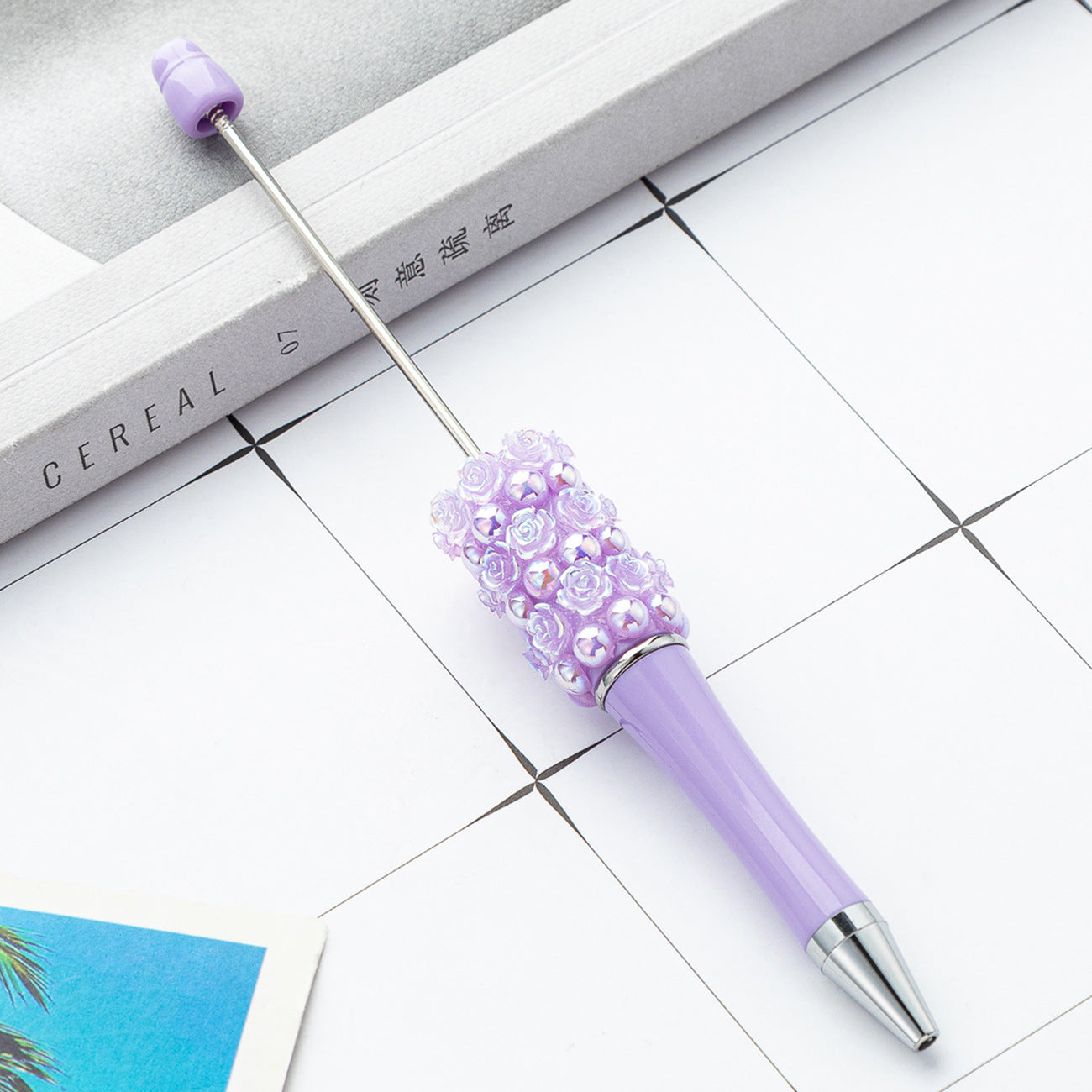 Creative Beadable Pens Rose Flower Handmade Stickers Multi-color Rotating Ballpoint Pens-1PCS