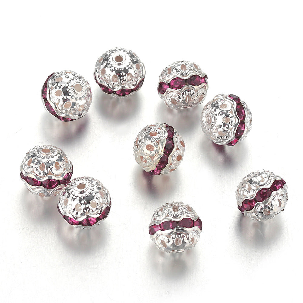 8-10mm Hollow Rhinestone Spherical DIY Spacer Beads-100PCS