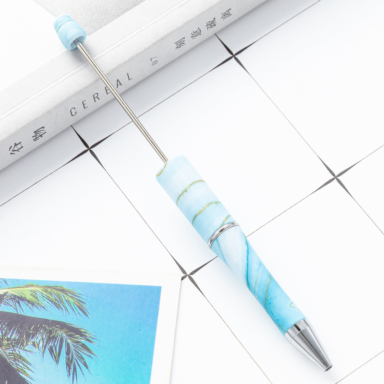 Creative Beadable Pens Marbling Print Plastic Pen DIY for Beaded-5PCS