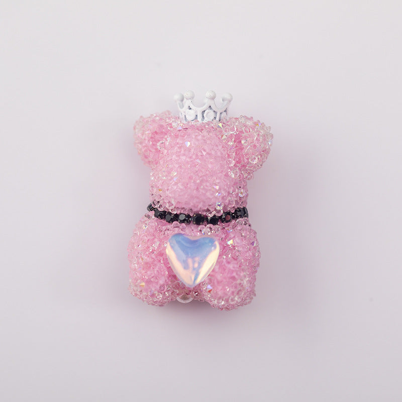 Creative Acrylic Full Diamond Sugar Crown Bear Pen Cap Beads-2PCS