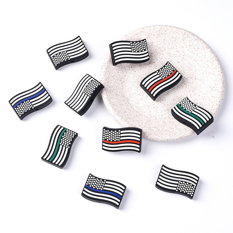 American Stars and Stripes Food Grade Teether Flag Silicone Beads-10PCS