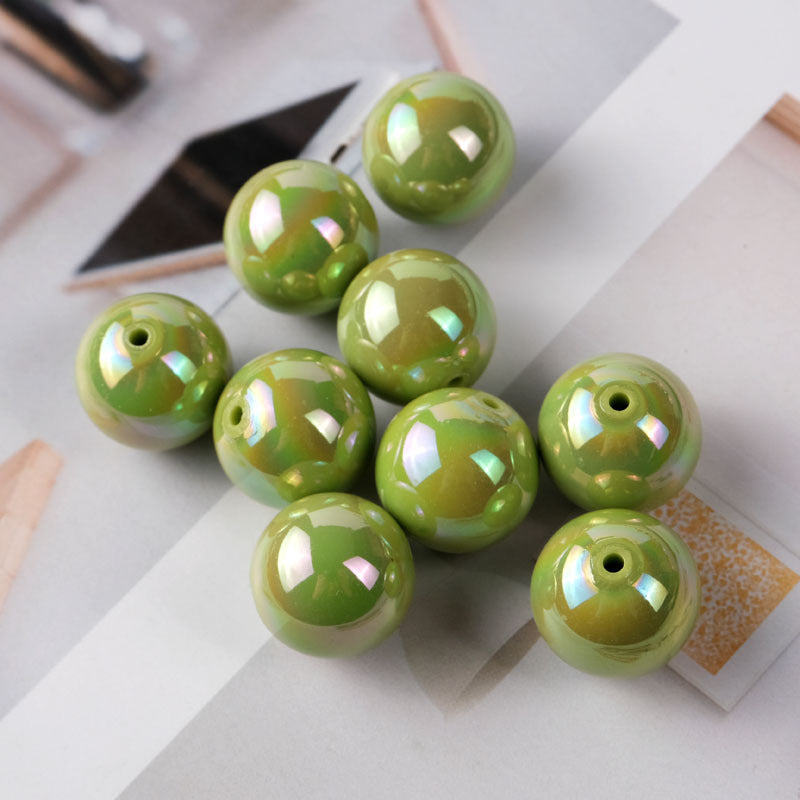 Colorful Straight Hole Colorful Plated AB Acrylic Round Beads-50PCS