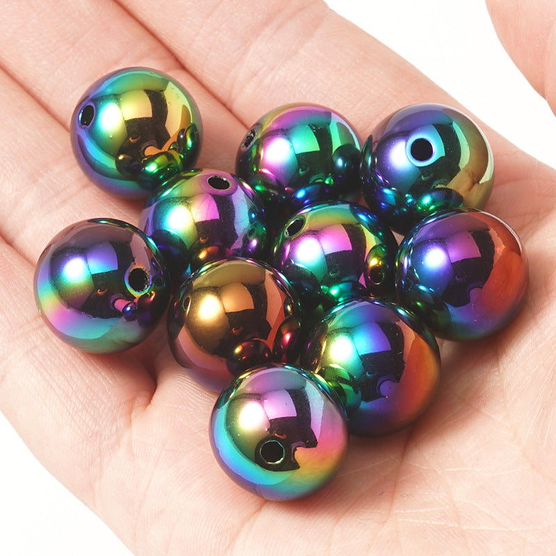 Acrylic Plating Seven Colors 16mm Straight Hole Round Beads-50PCS