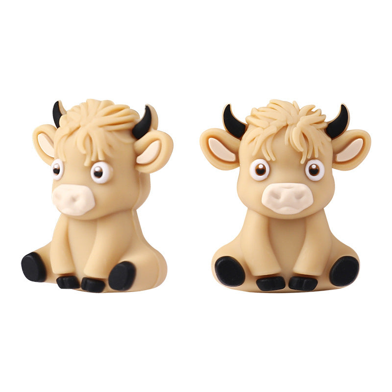 3D Cartoon Highland Cow Silicone Beads-10PCS