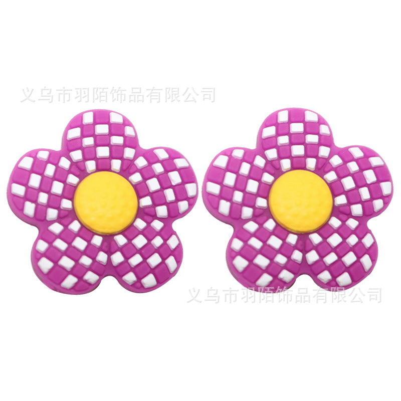 Checkerboard Flower Silicone Beads-10PCS