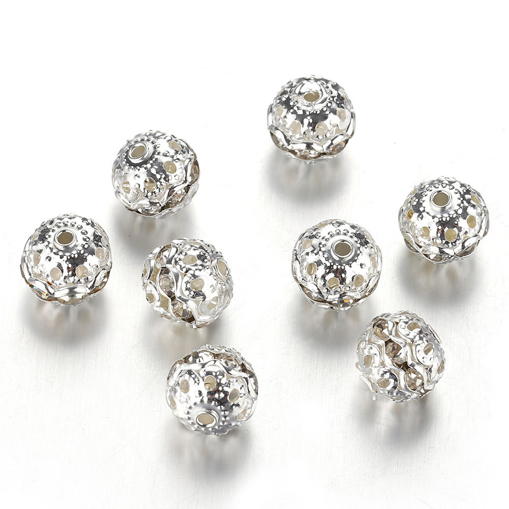 8-10mm Hollow Rhinestone Spherical DIY Spacer Beads-100PCS