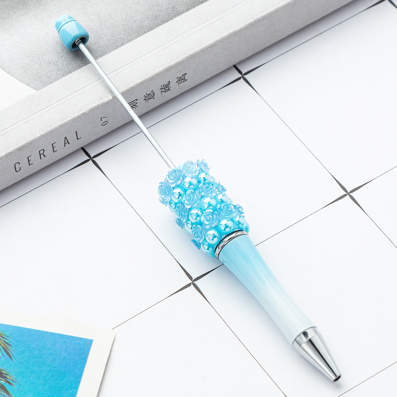 Creative Beadable Pens Rose Flower Handmade Stickers Multi-color Rotating Ballpoint Pens-1PCS