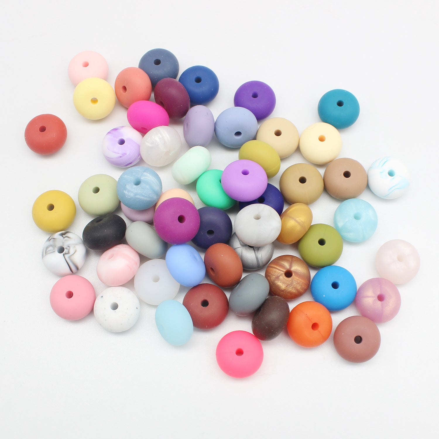 14MM-Food Grade Chewable Flat Beads Silicone Teeth Gum Loose Beads Abacus Beads-100PCS