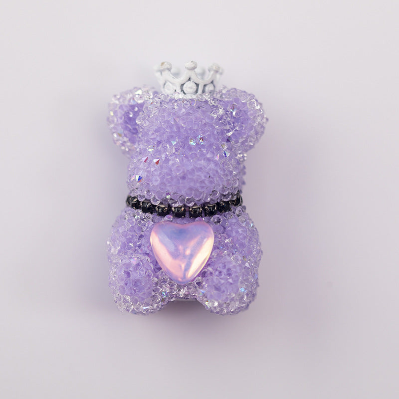 Creative Acrylic Full Diamond Sugar Crown Bear Pen Cap Beads-2PCS
