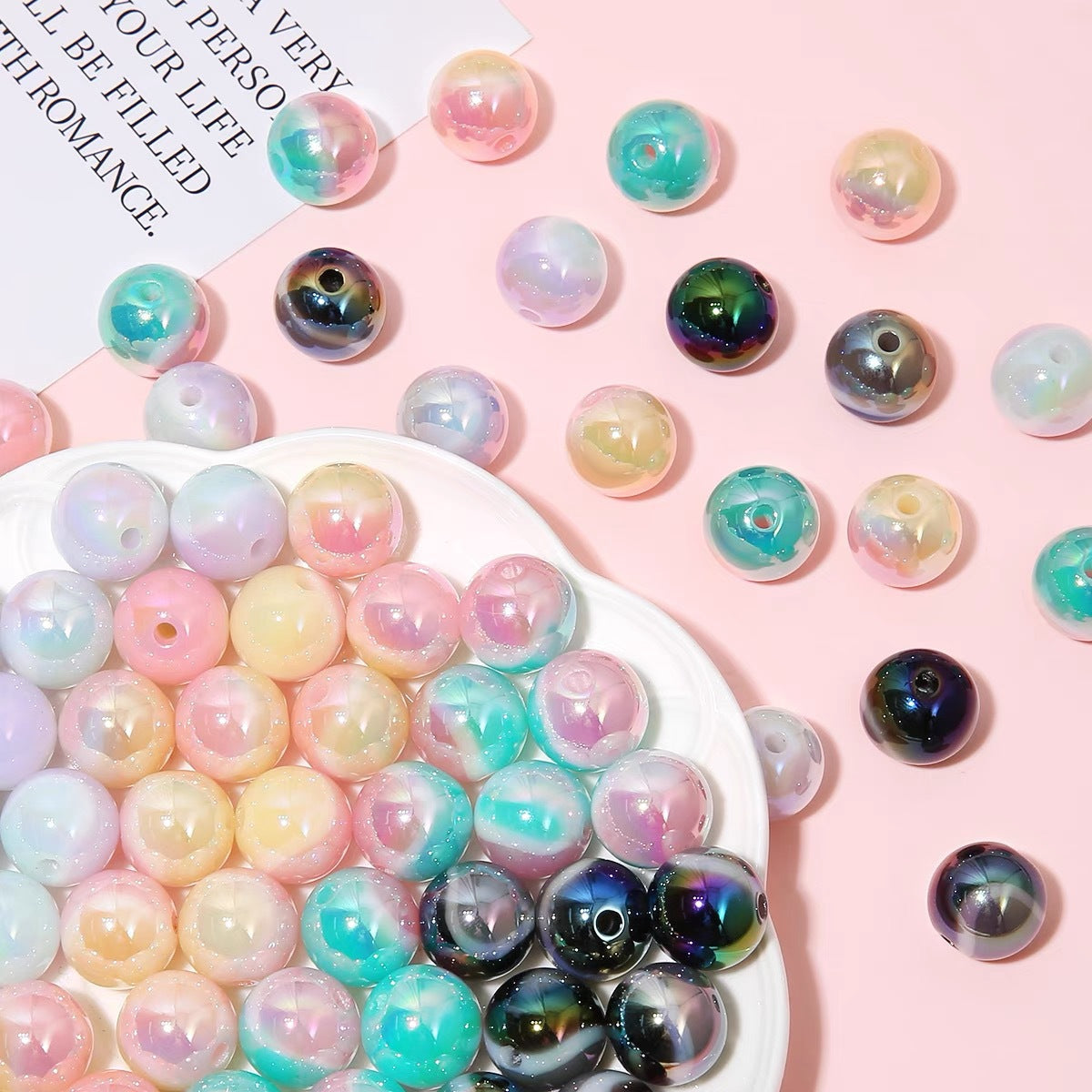 Gradient Girl Macaron Round Acrylic Beads-50PCS