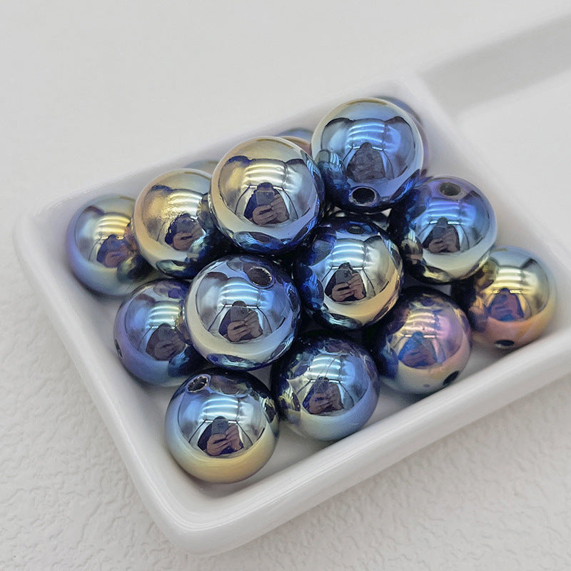 16mm UV Plated Colorful Brilliant Galaxy Straight Hole DIY Beadable Acrylic Beads-50PCS