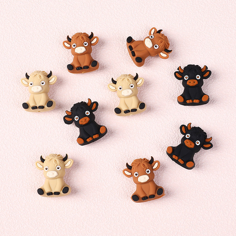 3D Cartoon Highland Cow Silicone Beads-10PCS