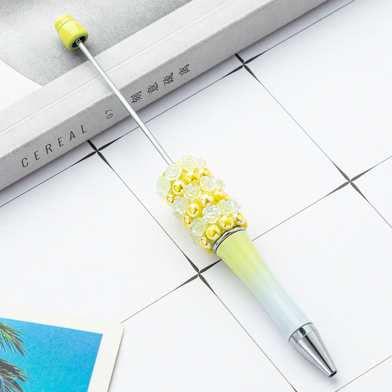 Creative Beadable Pens Rose Flower Handmade Stickers Multi-color Rotating Ballpoint Pens-1PCS