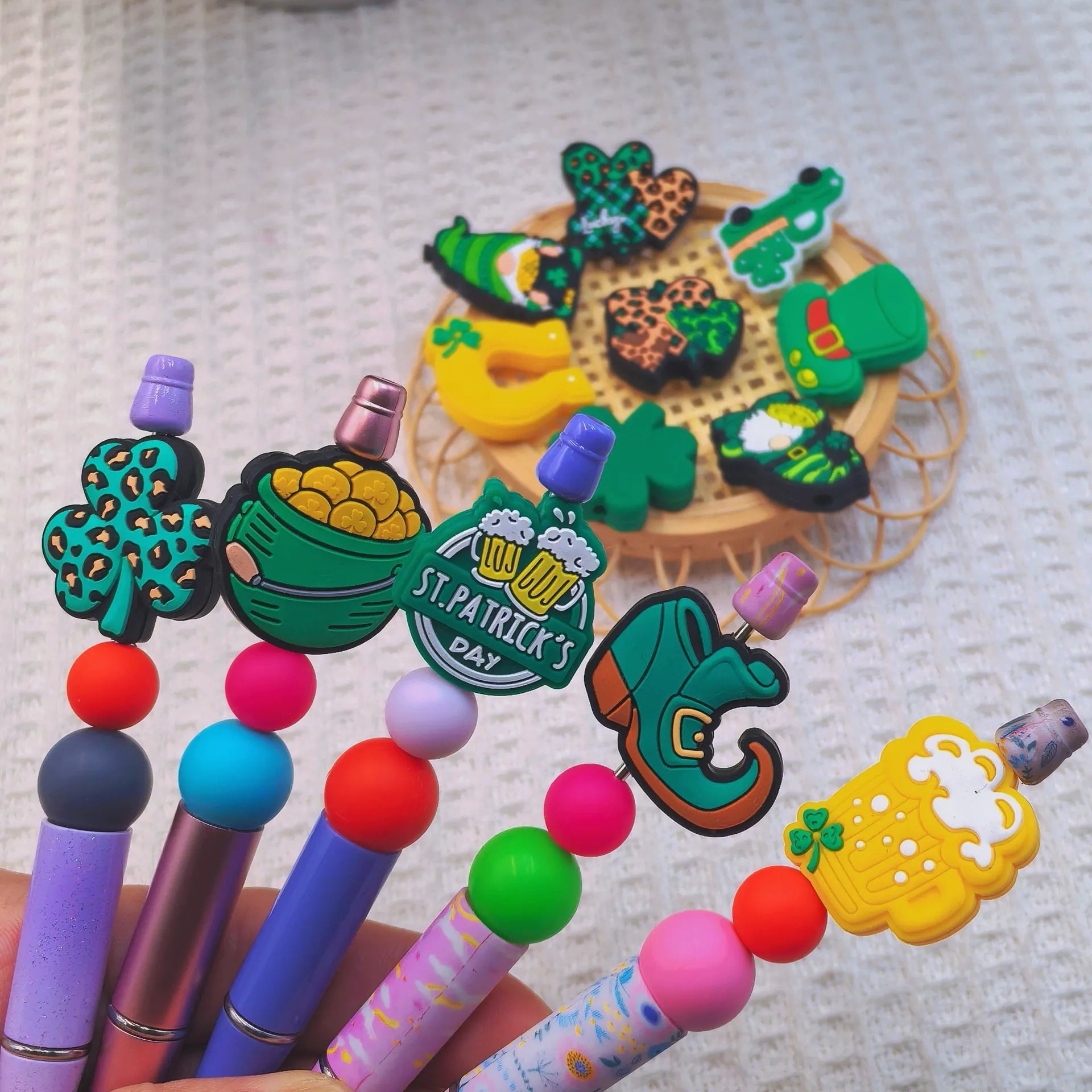 Flatback Saint Patrick's Day Series Silicone Focal Beads for DIY Pens Bracelet Keychains