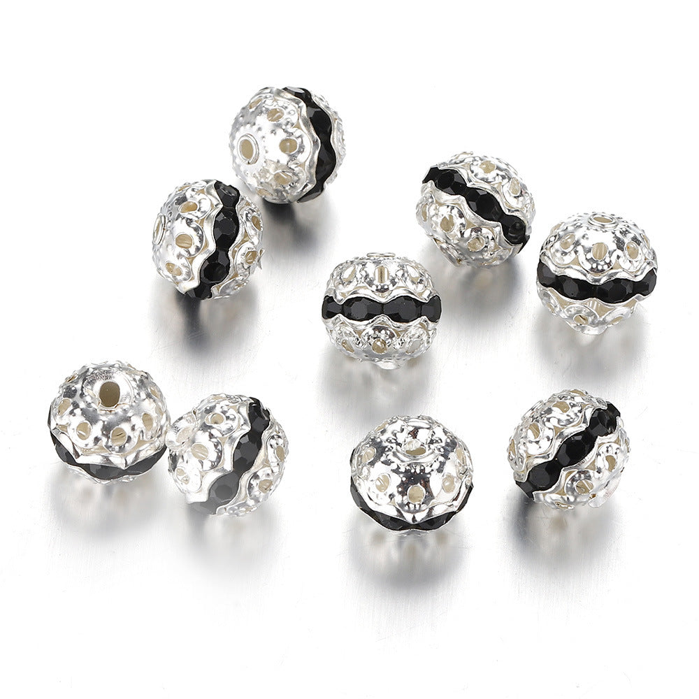 8-10mm Hollow Rhinestone Spherical DIY Spacer Beads-100PCS