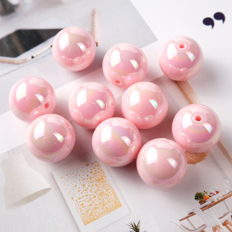 Colorful Straight Hole Colorful Plated AB Acrylic Round Beads-50PCS