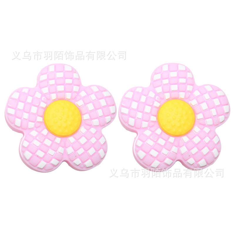 Checkerboard Flower Silicone Beads-10PCS