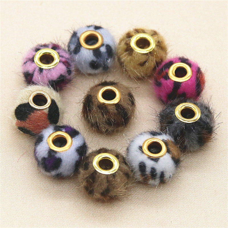 Straight Hole Leopard Print Cloth Fur Ball Beads Loose Beads Fabric Separator Beads-100PCS