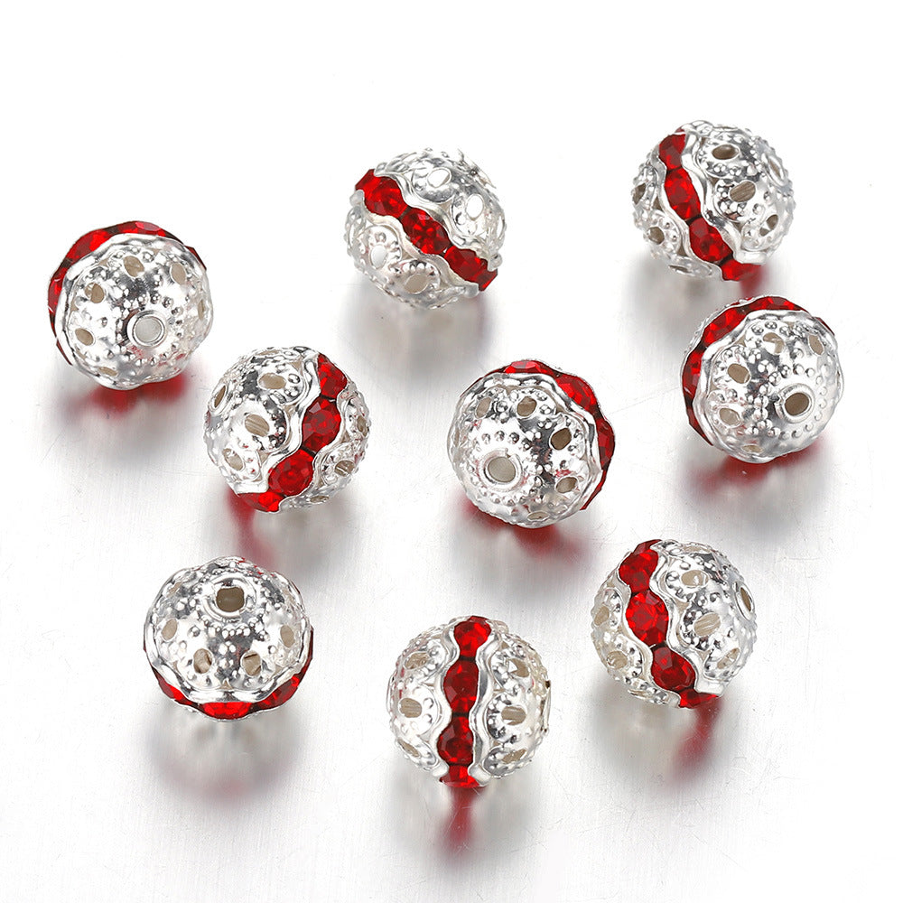 8-10mm Hollow Rhinestone Spherical DIY Spacer Beads-100PCS