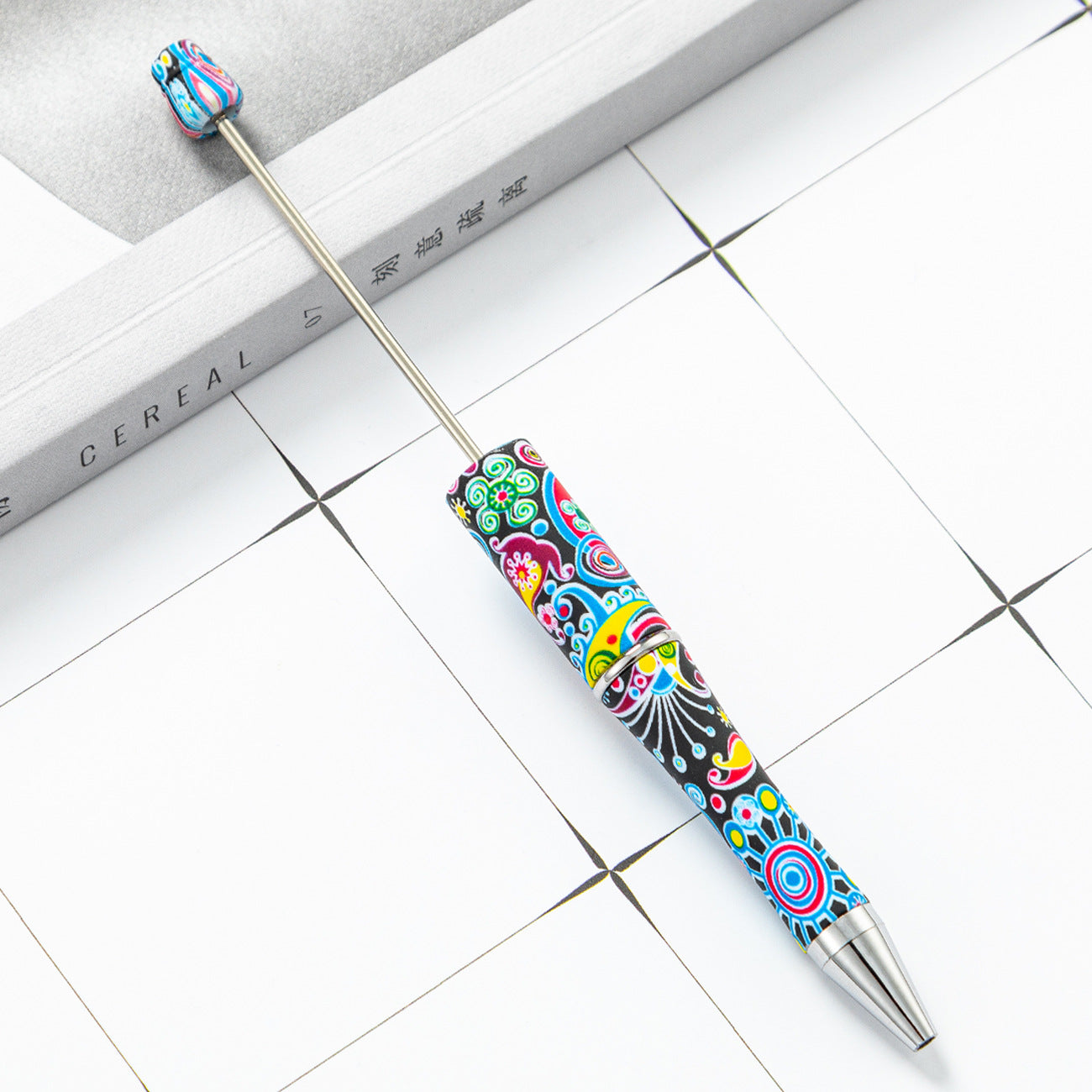 Creative Beadable Pens Skull Flower Print Plastic Pen DIY for Beaded-2PCS
