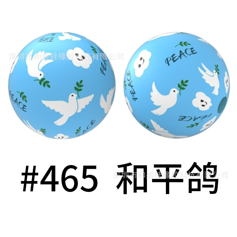 16mm Colorful Silicone Water Transfer Beads Print Silicone Beads-50PCS