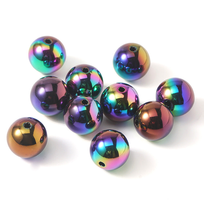 Acrylic Plating Seven Colors 16mm Straight Hole Round Beads-50PCS
