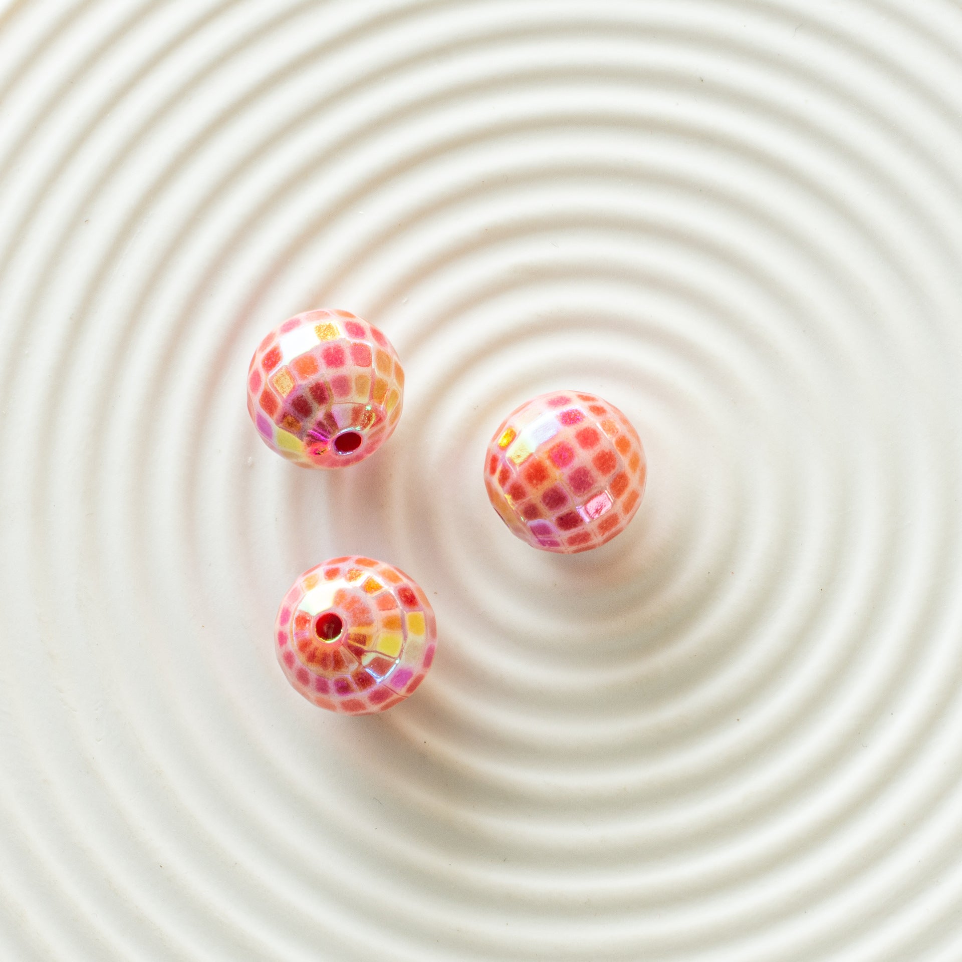 AB Color-plated Color-plated Acrylic Cut Surface Round Beads 16mm Lattice Beads-50PCS